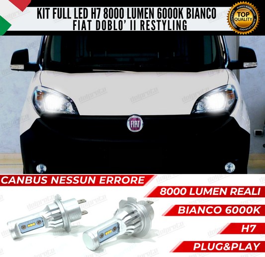 KIT FULL LED FIAT DOBLO II H7 ANABBAGLIANTI 6000K BIANCO 8000 LUMEN CANBUS