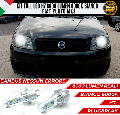 KIT FULL LED FIAT PUNTO III MK3 ANABBAGLIANTI 6000K BIANCO 8000 LUMEN CANBUS