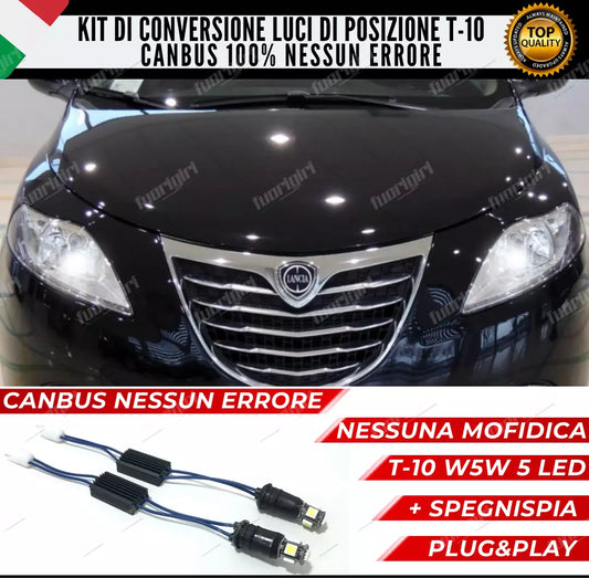 COPPIA LUCI DI POSIZIONE 5 LED LANCIA YPSILON Y T10 + SPEGNI SPIA 100% NO ERRORE