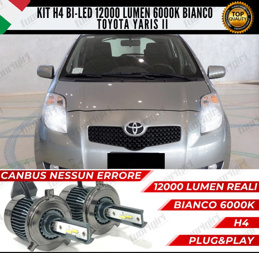 KIT LED H4 TOYOTA YARIS MK2 II BIANCO CANBUS 12000 LUMEN BI-LED NESSUN ERRORE