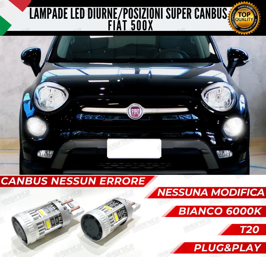 COPPIA T20 LED CANBUS DIURNE / POSIZIONI FIAT 500X DAL 2017 IN POI 100%NO ERRORE