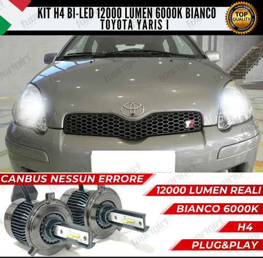 KIT LED H4 TOYOTA YARIS MK1 I BIANCO CANBUS 12000 LUMEN BI-LED NESSUN ERRORE