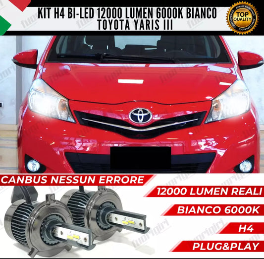 KIT LED H4 TOYOTA YARIS MK3 III BIANCO CANBUS 12000 LUMEN BI-LED NESSUN ERRORE