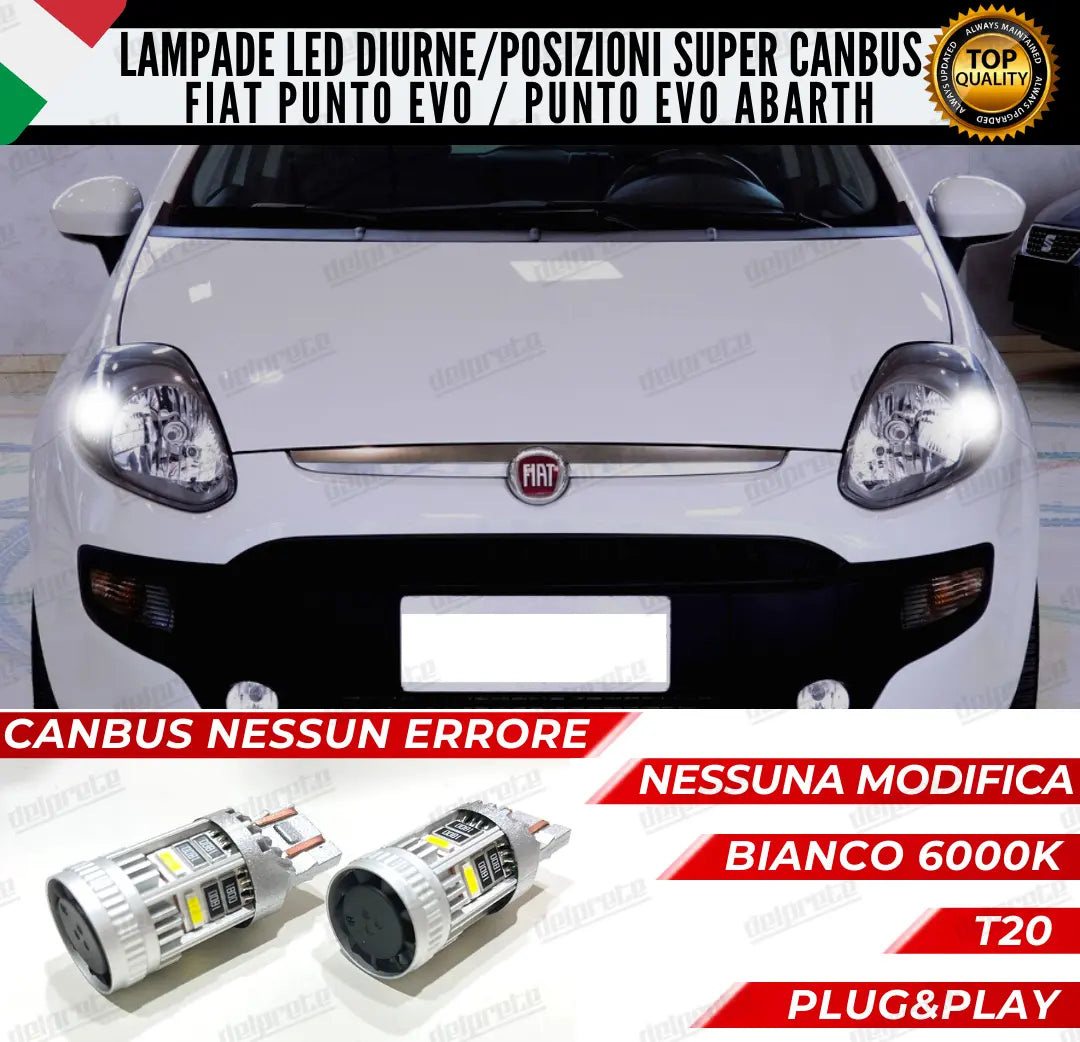 COPPIA T20 LED CANBUS DIURNE / POSIZIONI FIAT PUNTO EVO 100% NO ERRORE PLUG/PLAY